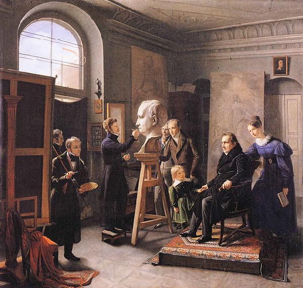 Carl Christian Vogel von Vogelstein Ludwig Tieck sitting to the Portrait Sculptor David dAngers Germany oil painting art